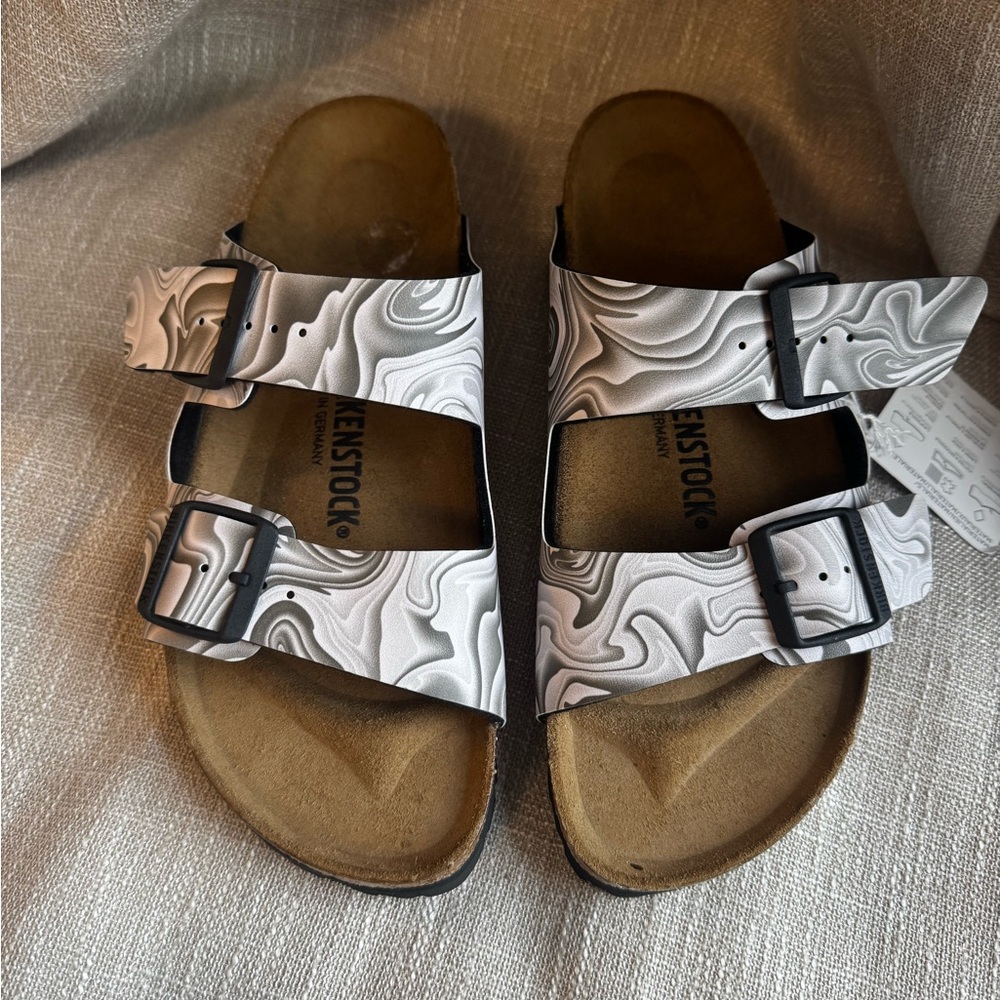 Birkenstock Women’s Arizona Birko-Flor Marbletwirl Black/White Size US 9 - Picture 5 of 11